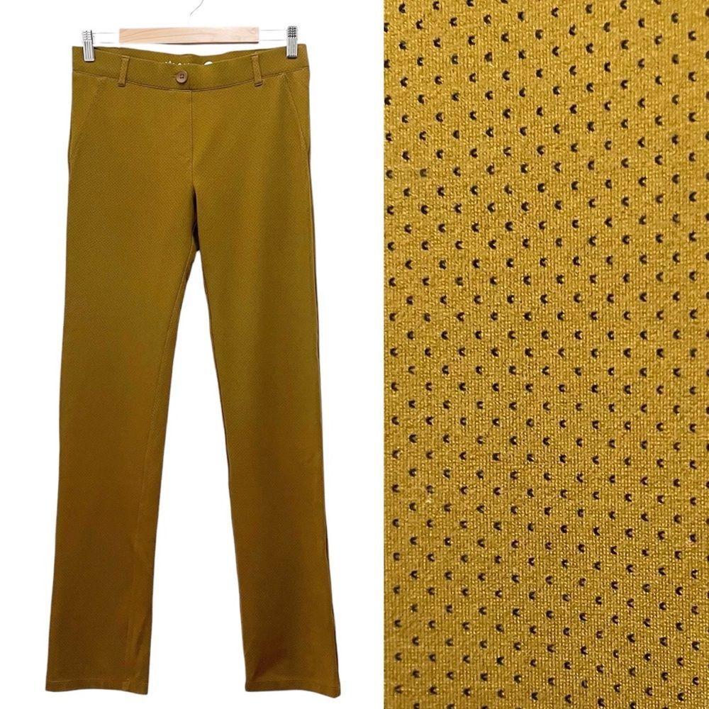 Betabrand Straight-Leg Classic Dress Pant Yoga Pant Toffee Polka Dot Size Medium
